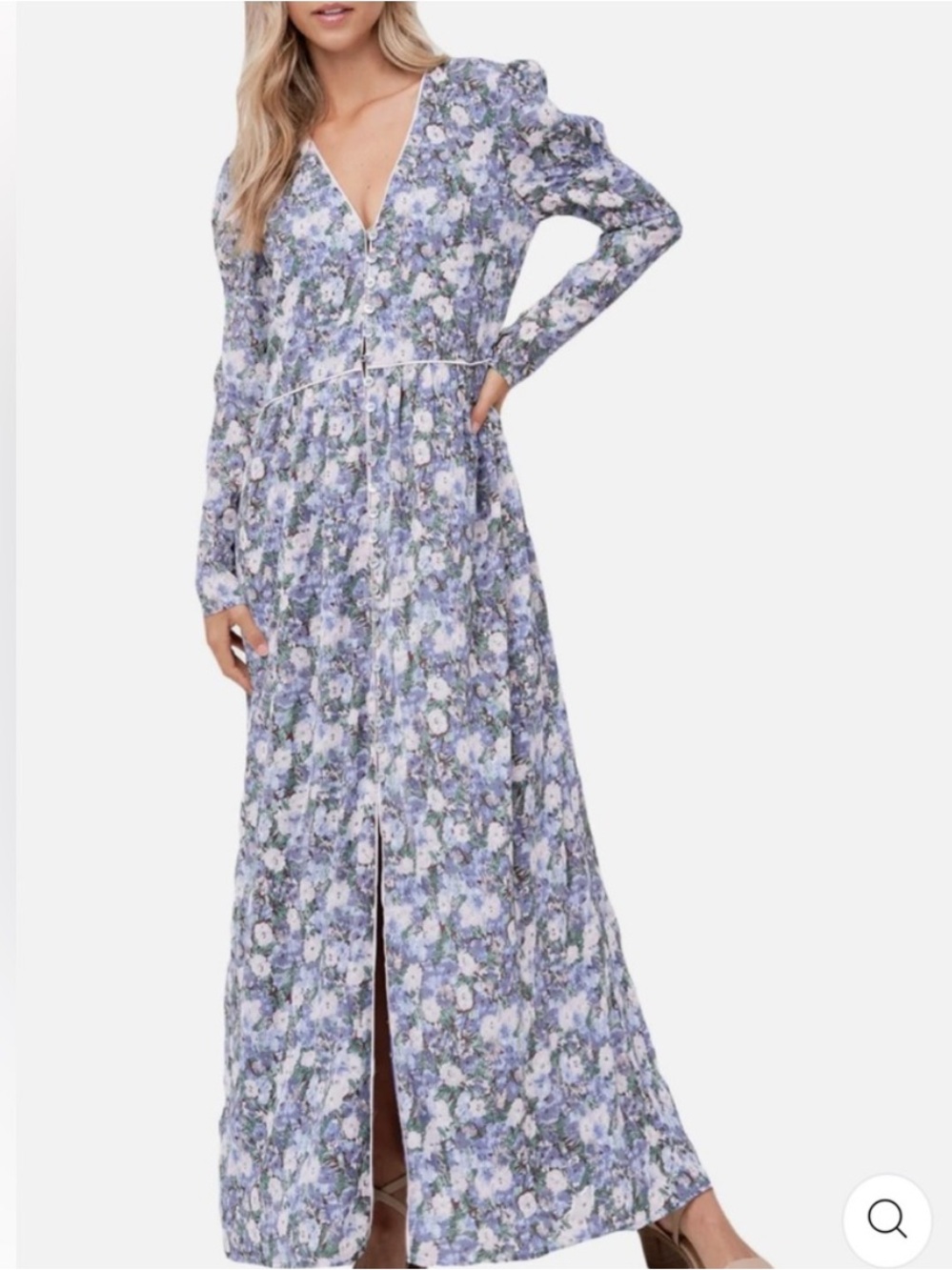 En Saison Blue Lavender Floral Long Sleeve Midi Dress- Size S